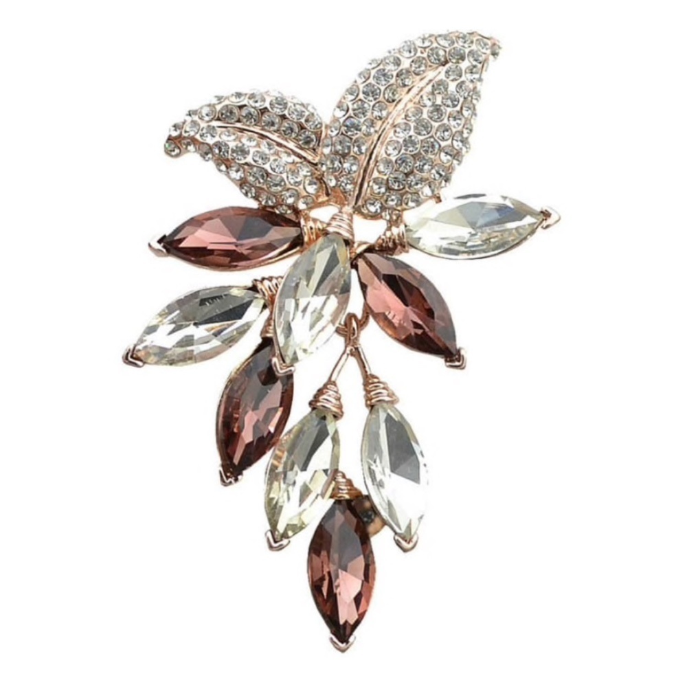 Brown Clear Crystal Floral Branch Brooch: Nature's Splendor in Crystal